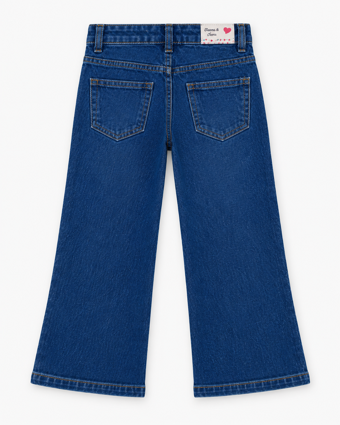 Girls’ Dark Blue Multicolor Shell Embroidered Wide-Leg Denim Jeans