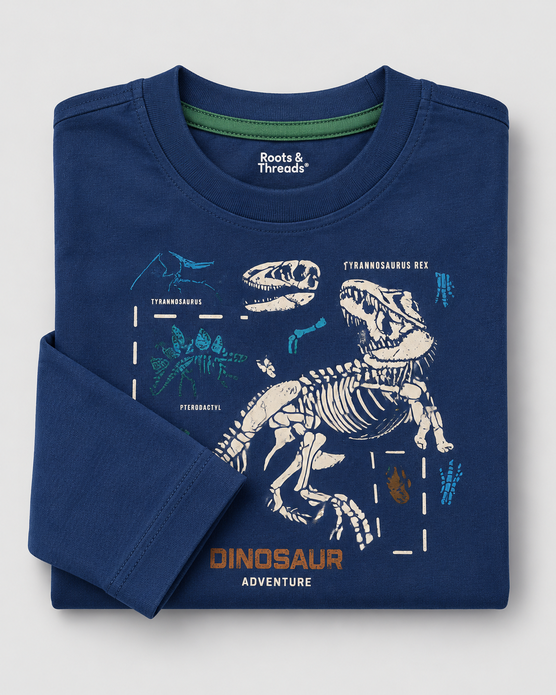 Boys’ Navy Blue Dinosaur Adventure Graphic Full-Sleeve T-Shirt