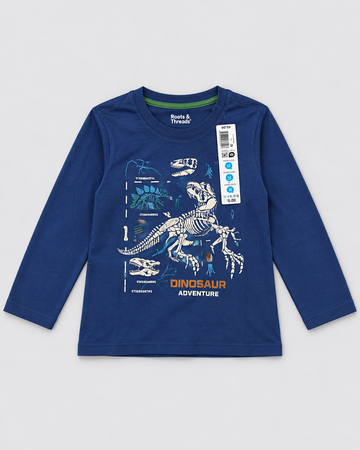 Boys’ Navy Blue Dinosaur Adventure Graphic Full-Sleeve T-Shirt