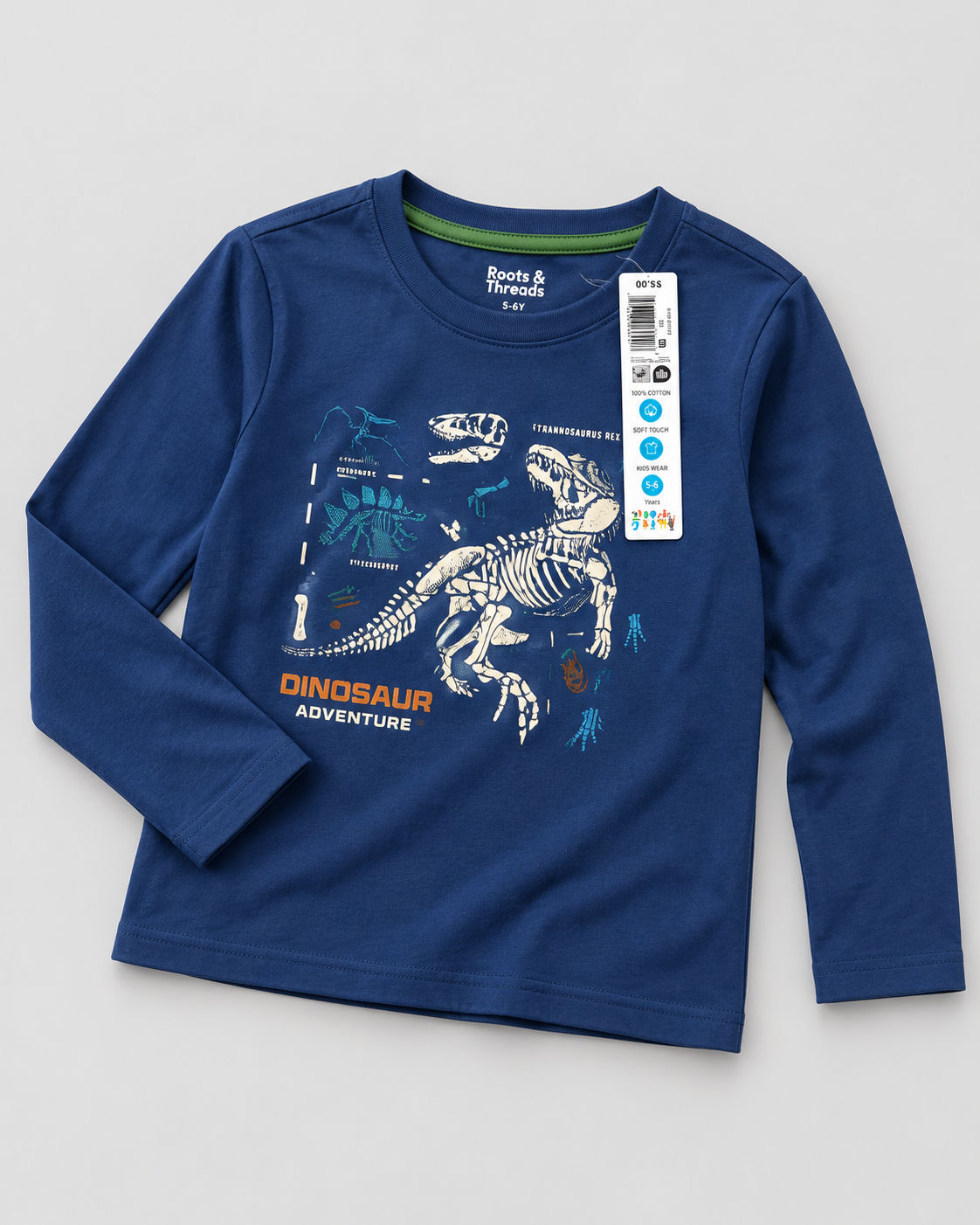 Boys’ Navy Blue Dinosaur Adventure Graphic Full-Sleeve T-Shirt