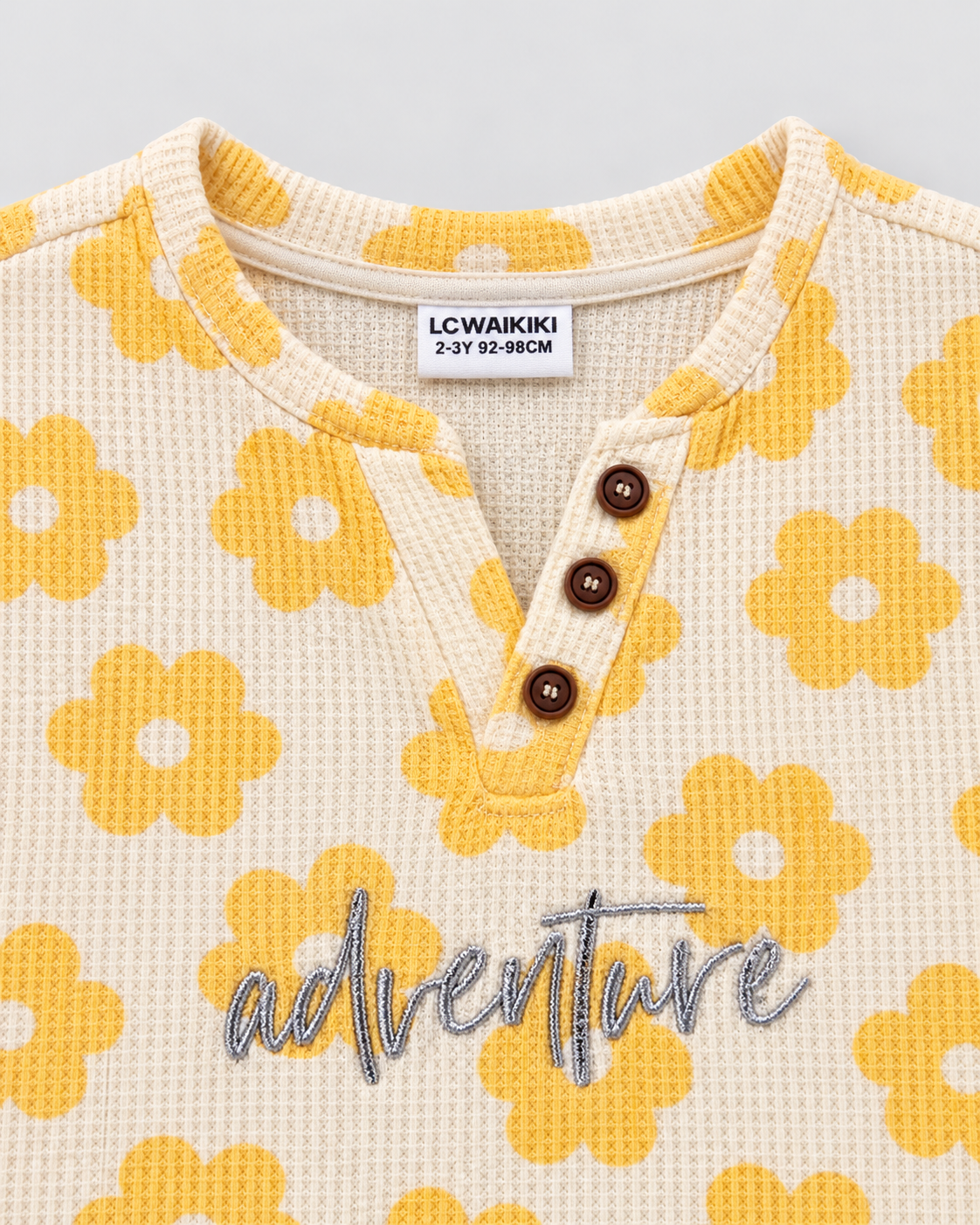 Girls’ Cream & Yellow Daisy Print Henley Long-Sleeve Top