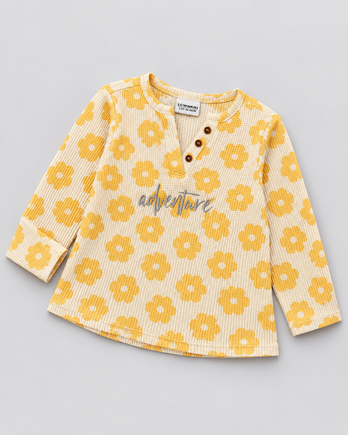 Girls’ Cream & Yellow Daisy Print Henley Long-Sleeve Top