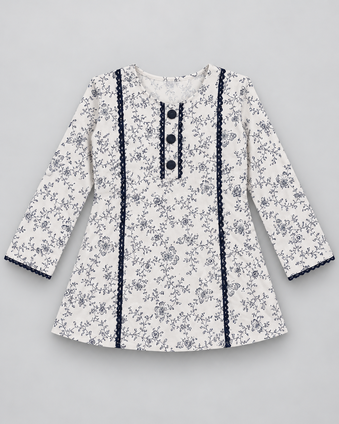 Girls’ White & Black Floral Printed Lawn 2-Piece Co-Ord Set