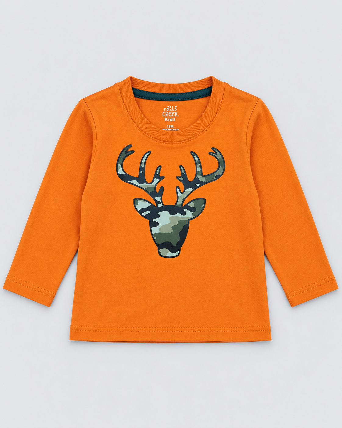 Boys’ Orange Camo Deer Graphic  Full-Sleeve T-Shirt