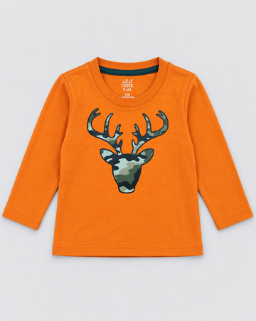 Boys’ Orange Camo Deer Graphic  Full-Sleeve T-Shirt