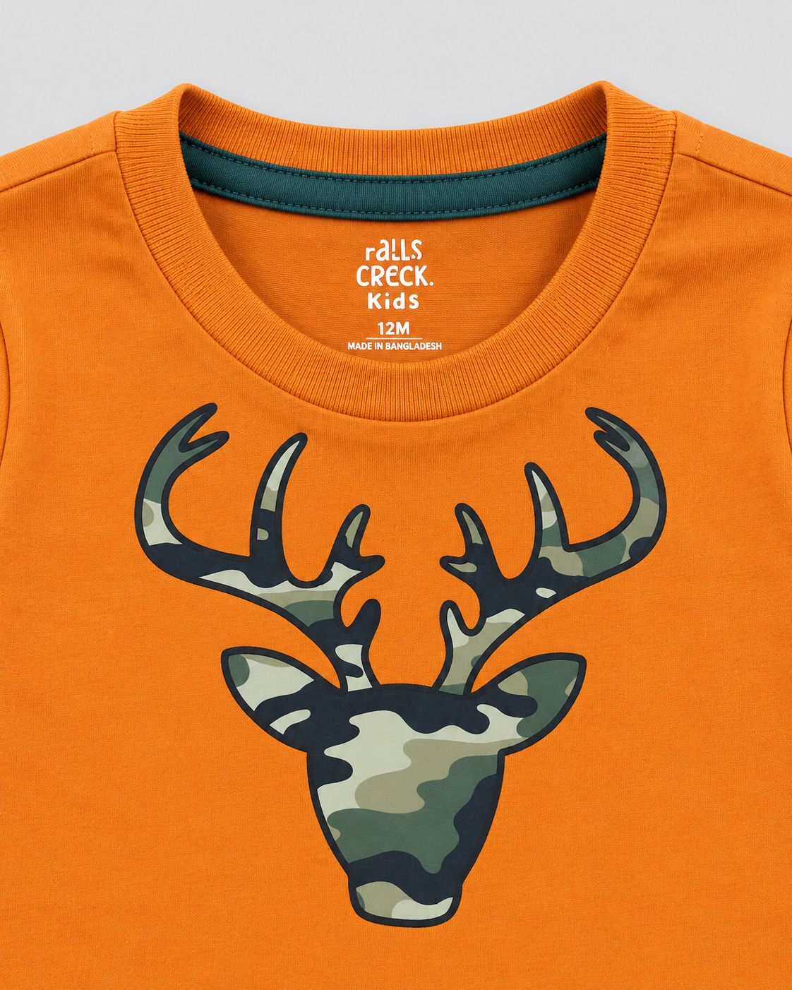 Boys’ Orange Camo Deer Graphic  Full-Sleeve T-Shirt