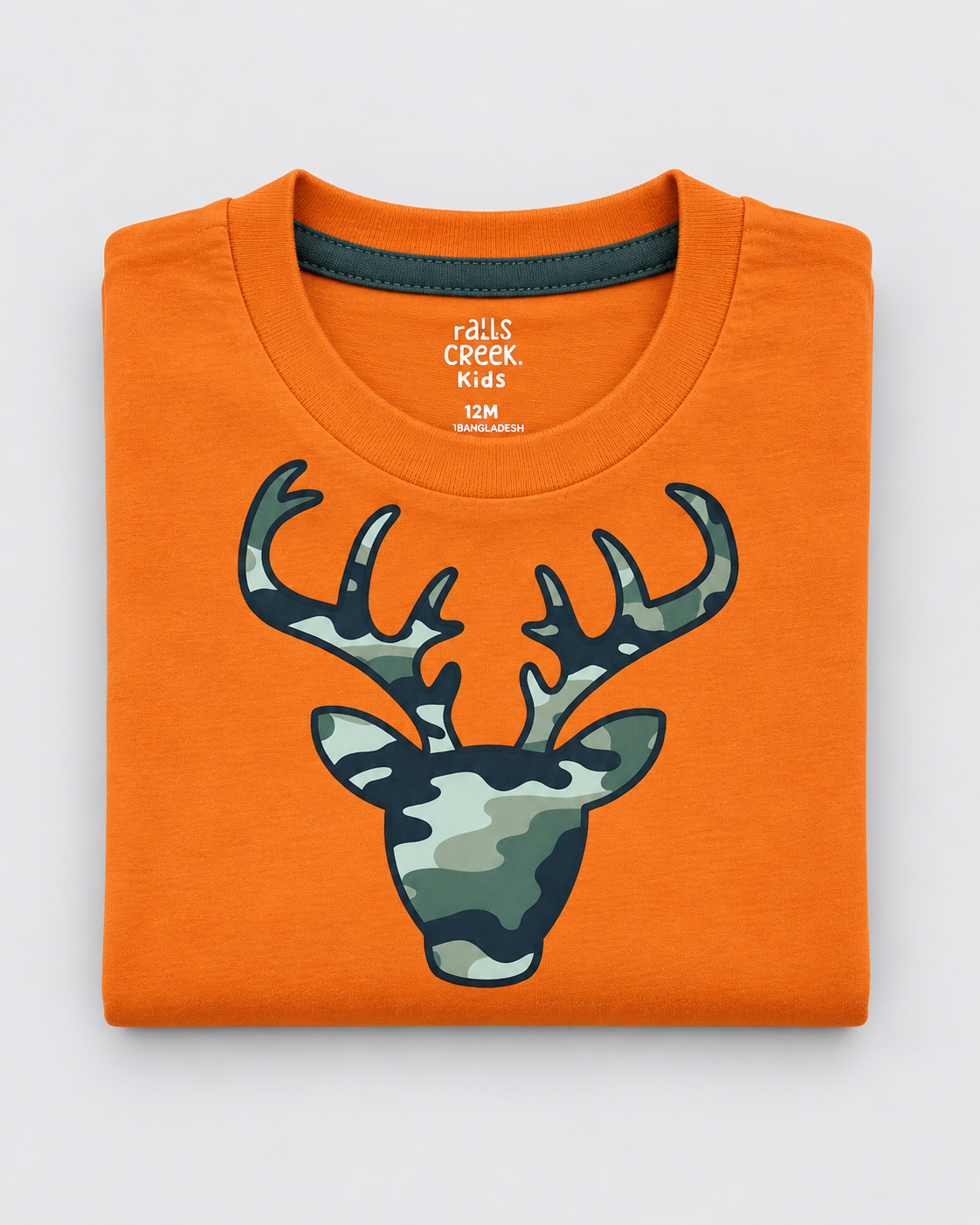 Boys’ Orange Camo Deer Graphic  Full-Sleeve T-Shirt