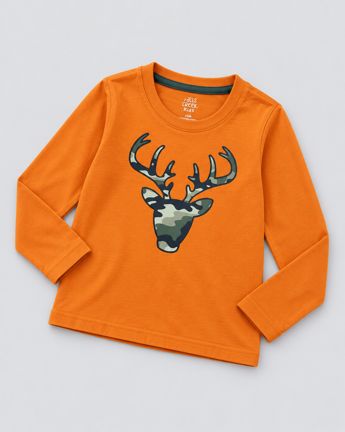 Boys’ Orange Camo Deer Graphic  Full-Sleeve T-Shirt