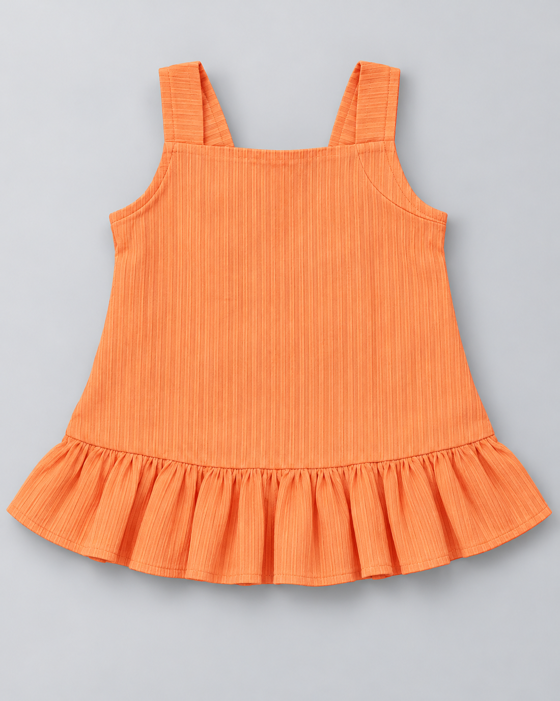 Girls’ Peach Orange Textured Ruffle Sleeveless Top & Shorts 2-Piece Set