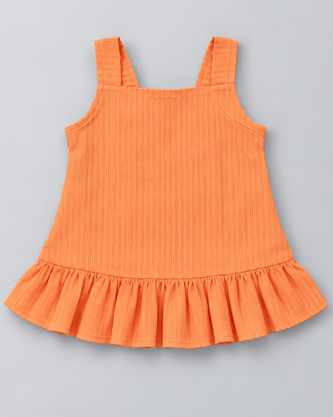 Girls’ Peach Orange Textured Ruffle Sleeveless Top & Shorts 2-Piece Set