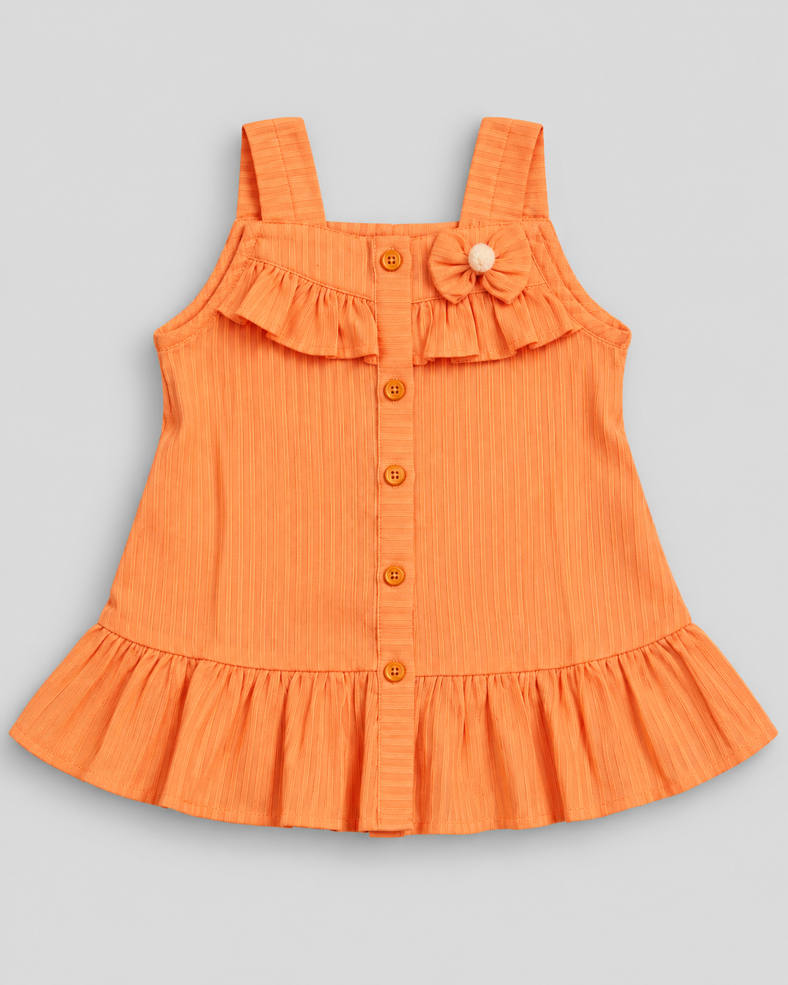 Girls’ Peach Orange Textured Ruffle Sleeveless Top & Shorts 2-Piece Set