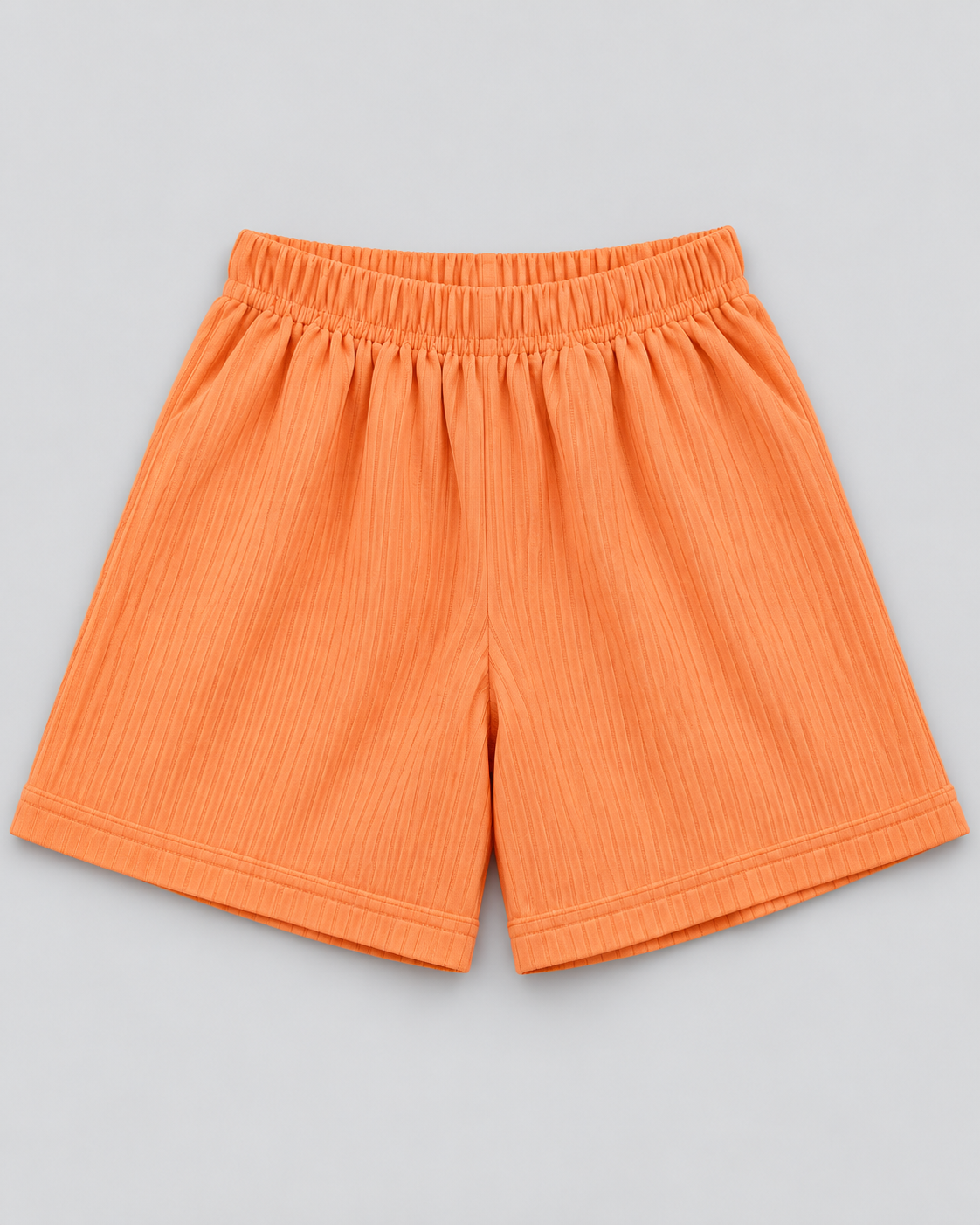 Girls’ Peach Orange Textured Ruffle Sleeveless Top & Shorts 2-Piece Set