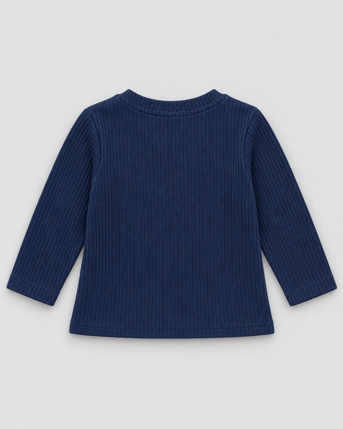 Baby Navy Blue Ribbed Animal Embroidered Full-Sleeve Top