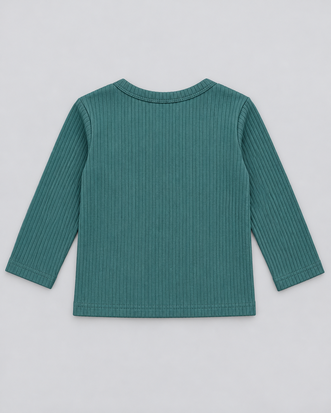 Baby Teal Green Ribbed Teddy Bear Embroidered Full-Sleeve Top