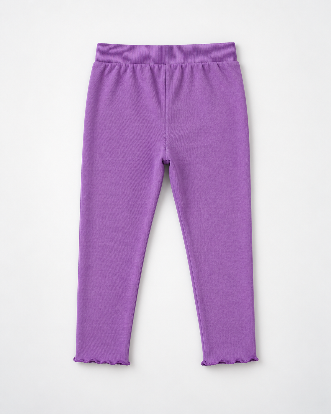 Girls’ Lavender Purple Ribbed Leggings with Lettuce Hem