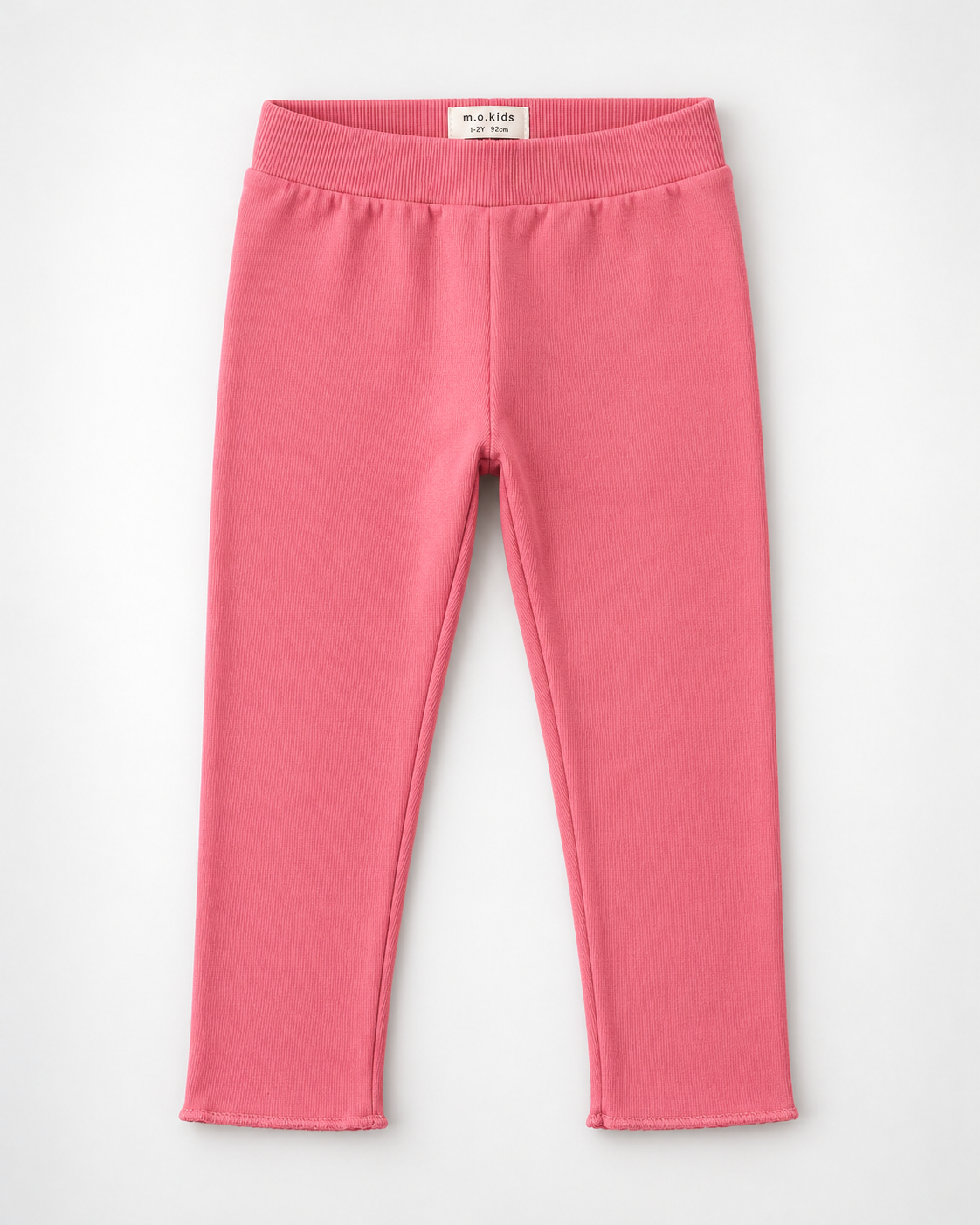 Girls’ Coral Pink Ribbed Leggings with Lettuce Hem
