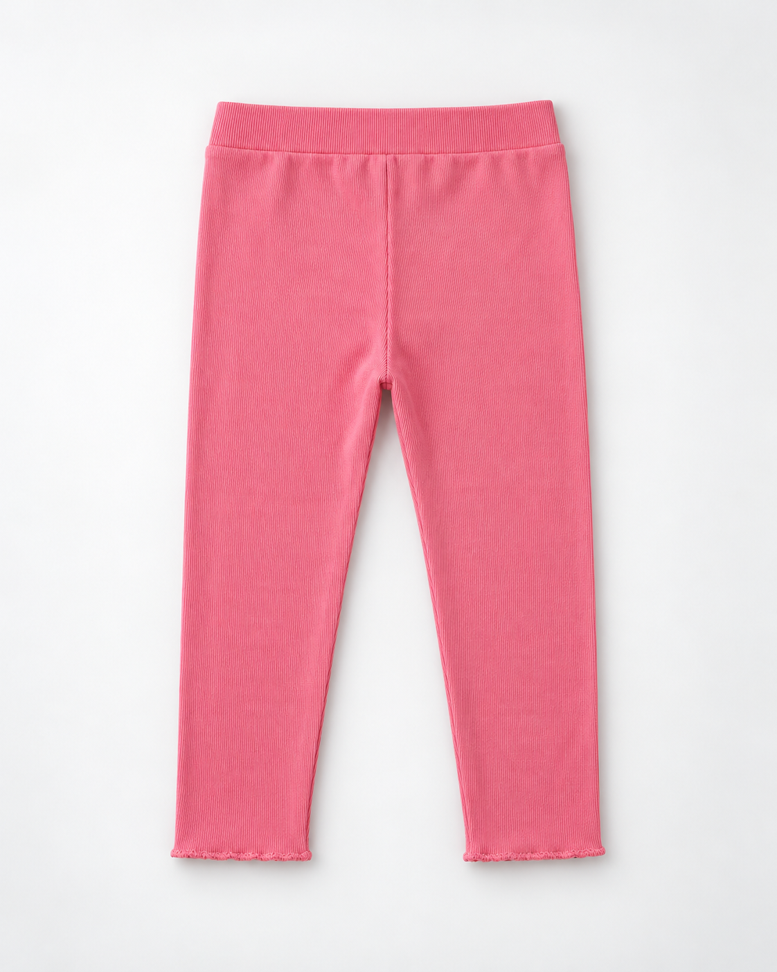 Girls’ Coral Pink Ribbed Leggings with Lettuce Hem