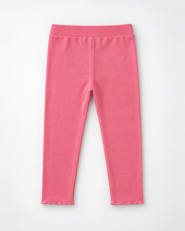 Girls’ Coral Pink Ribbed Leggings with Lettuce Hem