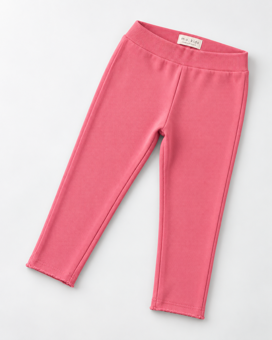 Girls’ Coral Pink Ribbed Leggings with Lettuce Hem