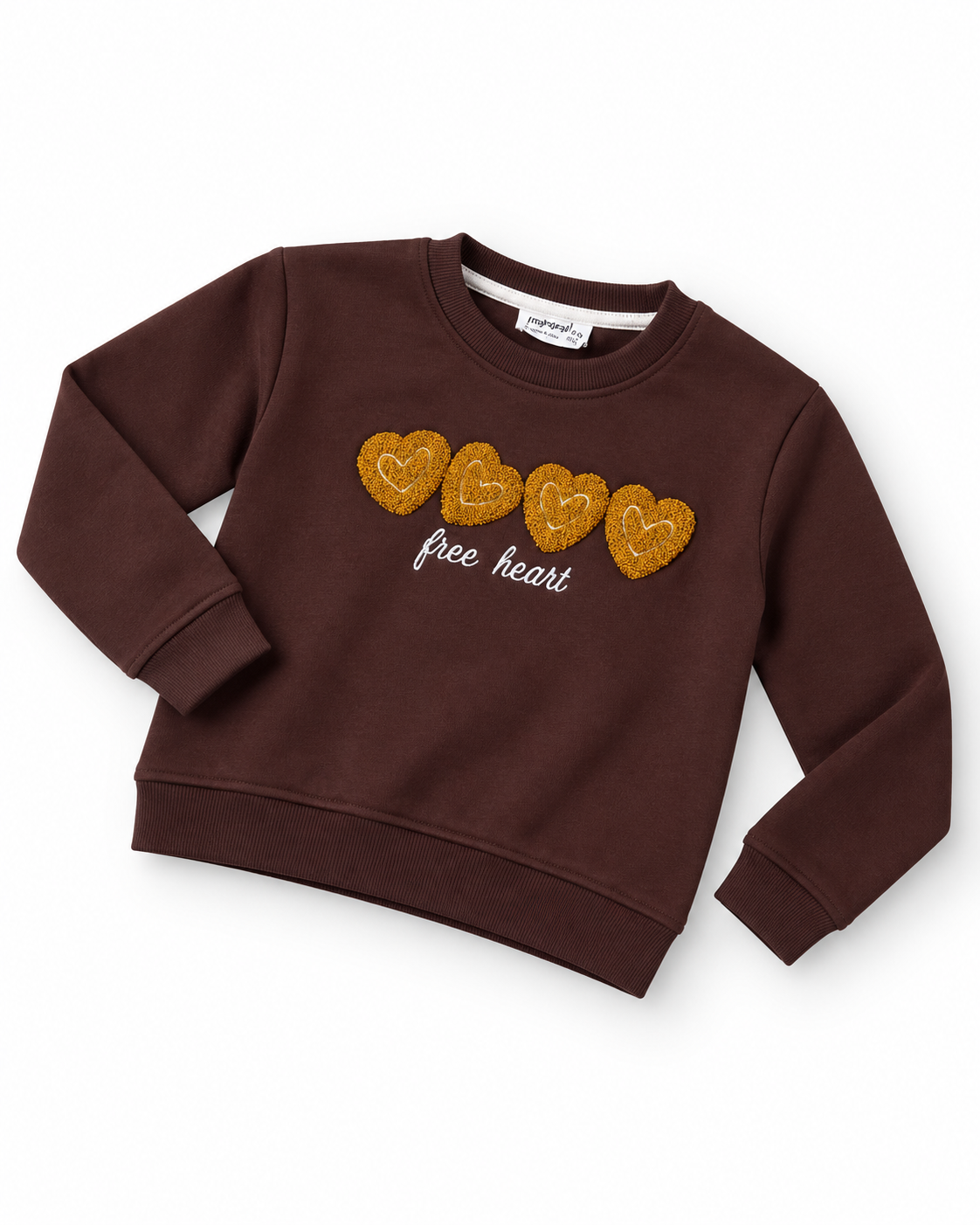 Girls’ Chocolate Brown Free Heart Appliqué Sweatshirt