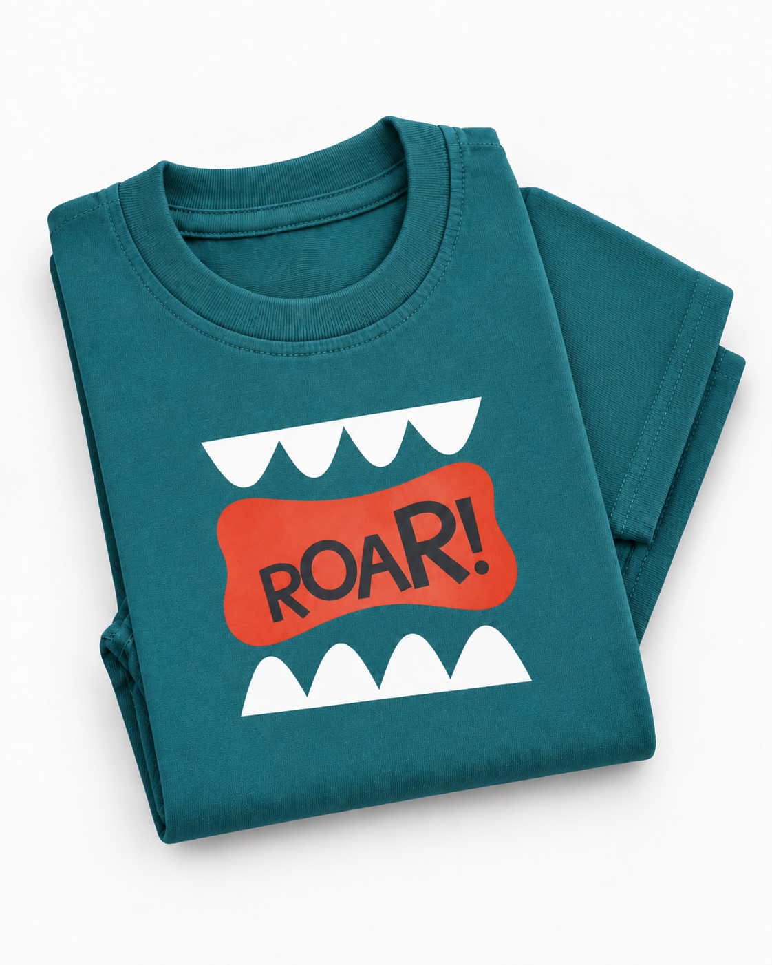 Boys’ Teal Green “Roar!” Dinosaur Teeth Graphic Half-Sleeve T-Shirt