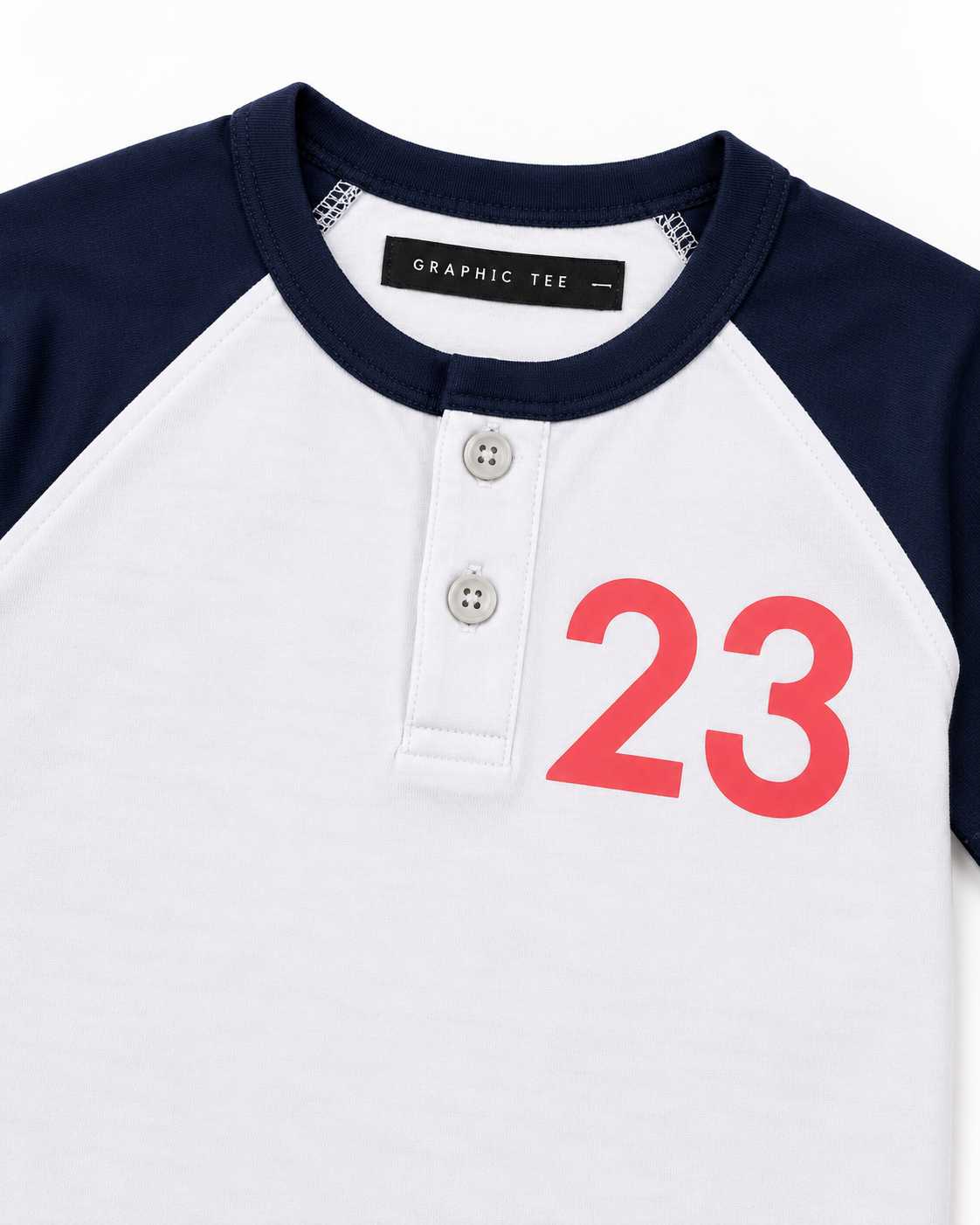 Boys’ White & Navy Number 23 Raglan Button-Neck Half-Sleeve T-Shirt