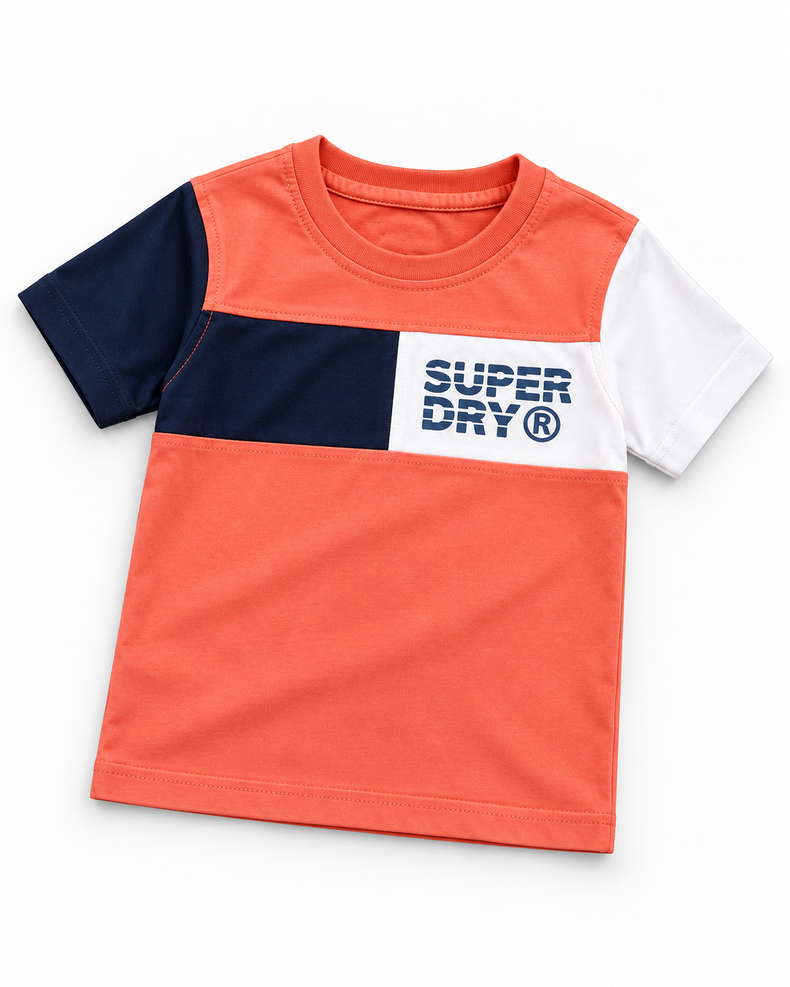 Boys’ Coral Orange, Navy & White Super Dry Colour-Block Half-Sleeve T-Shirt