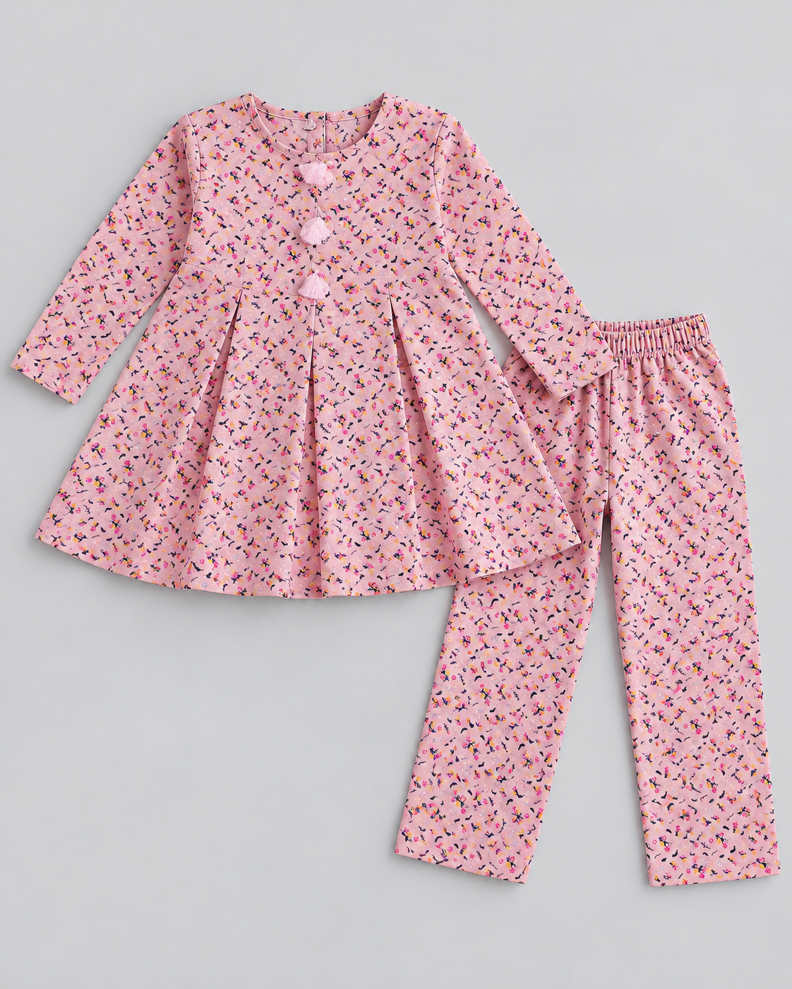 Girls’ Blush Pink Floral Printed Lawn 2-Piece Co-Ord Set