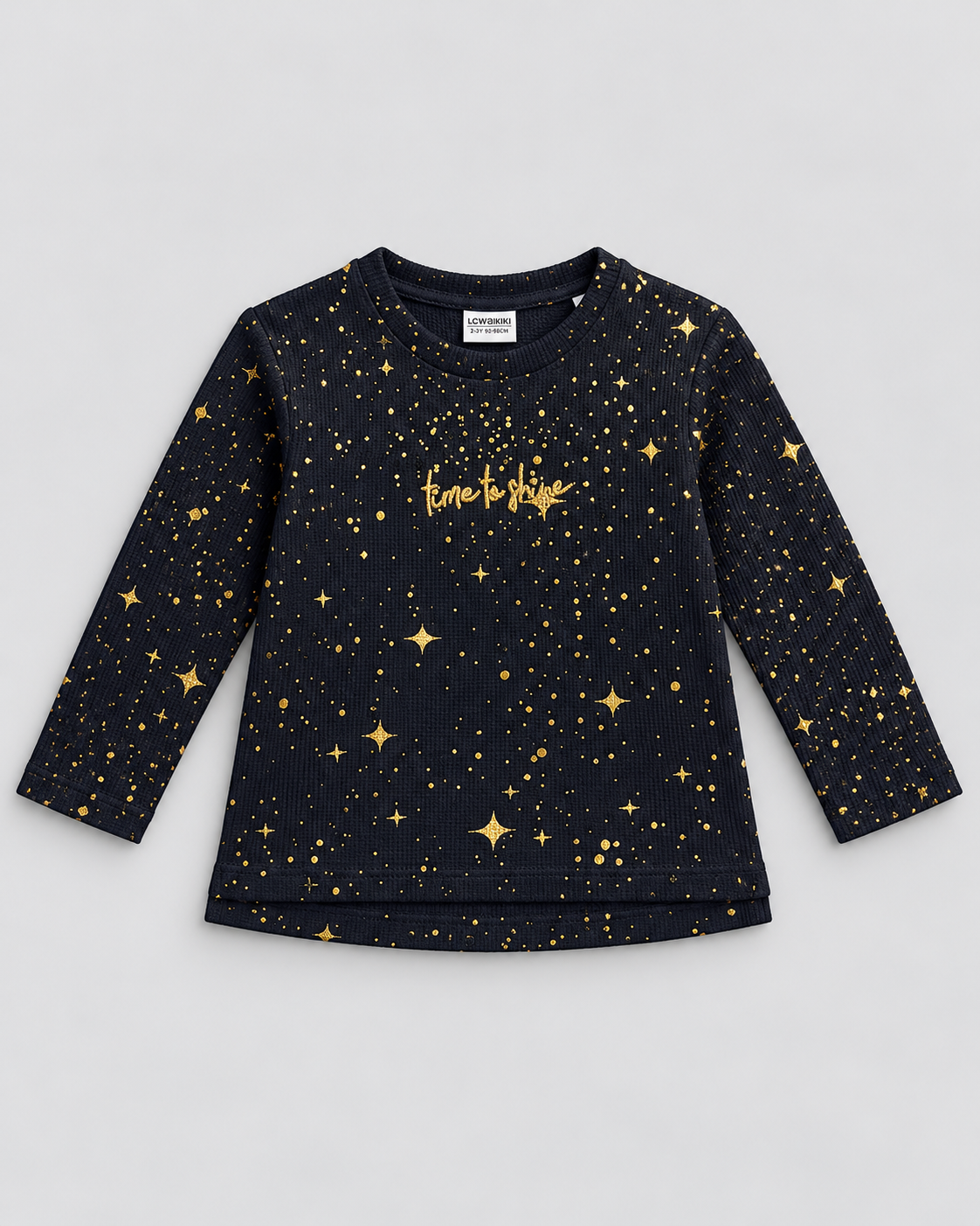 Girls’ Black Golden Star Printed Long-Sleeve Top