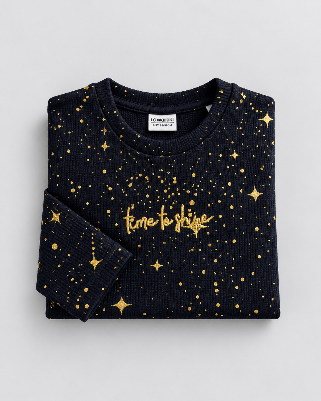 Girls’ Black Golden Star Printed Long-Sleeve Top