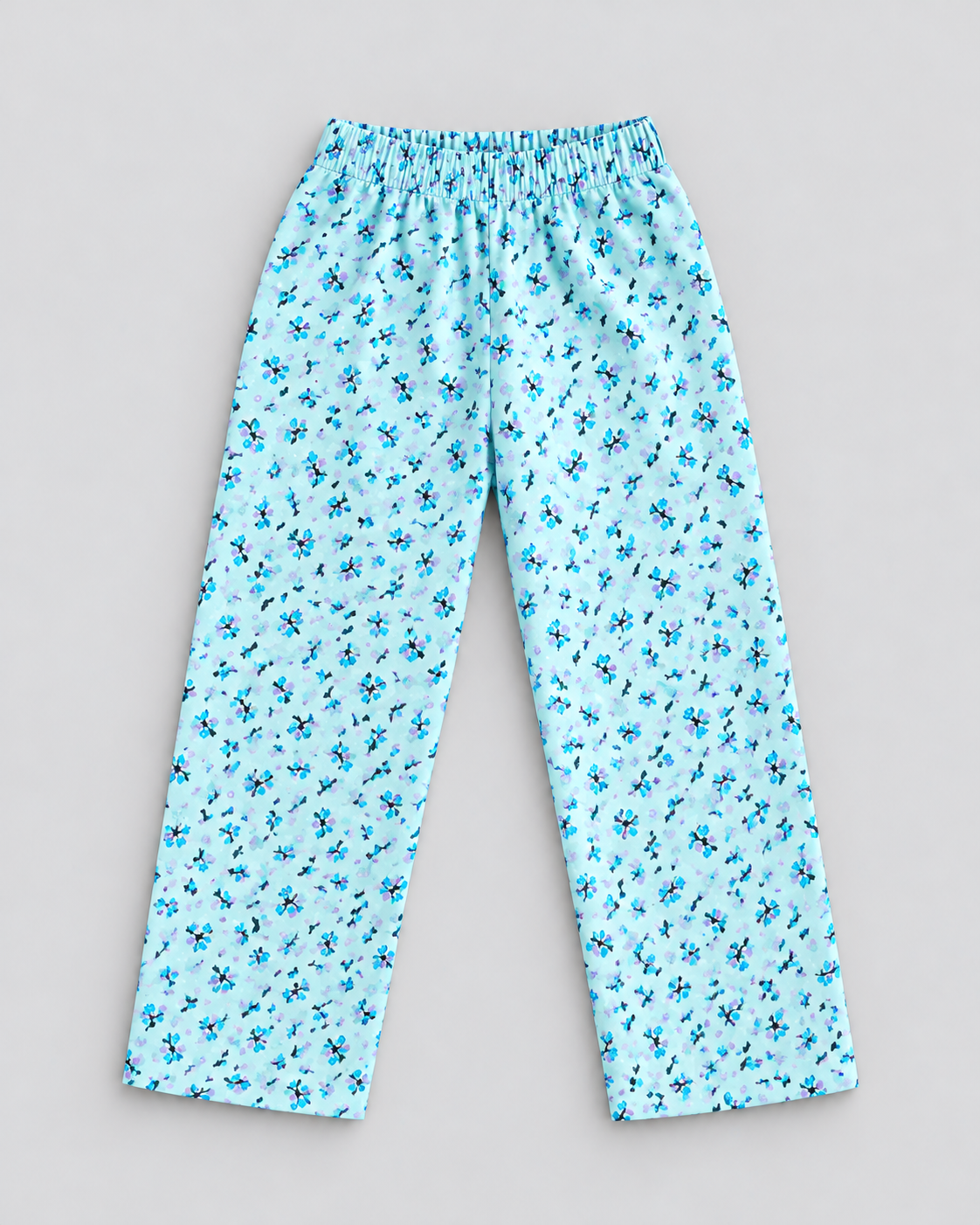 Girls’ Aqua Blue Floral Printed Lawn 2-Piece Co-Ord Set