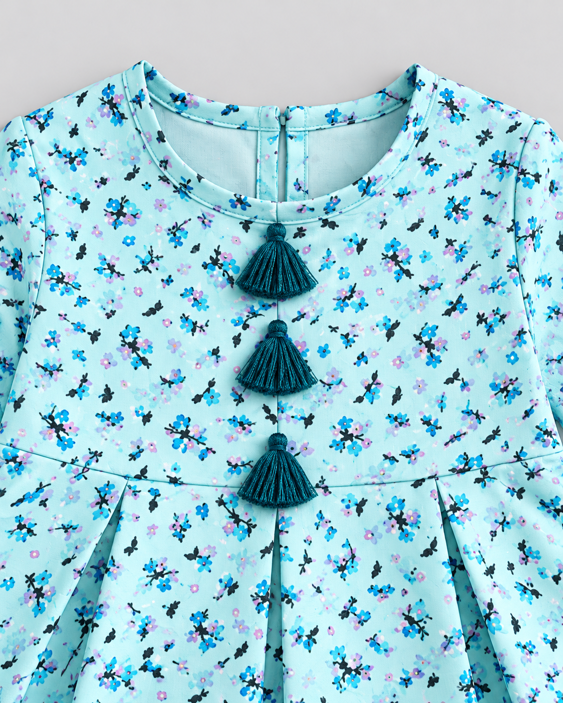Girls’ Aqua Blue Floral Printed Lawn 2-Piece Co-Ord Set