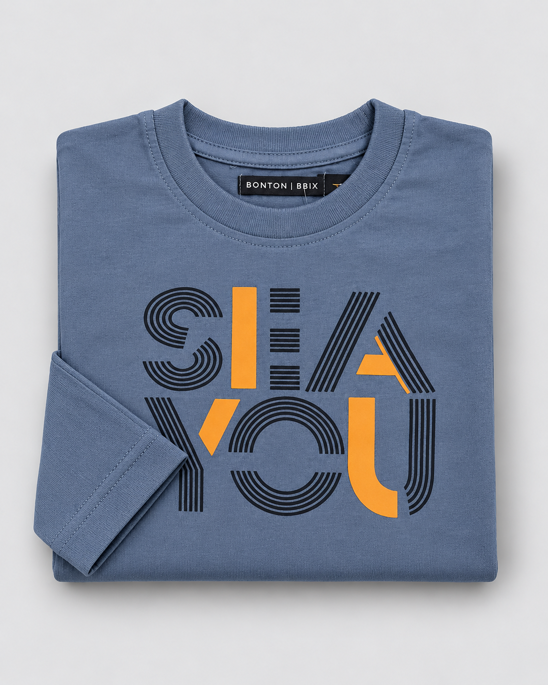Boys’ Slate Blue “See You” Typography Graphic Half-Sleeve T-Shirt