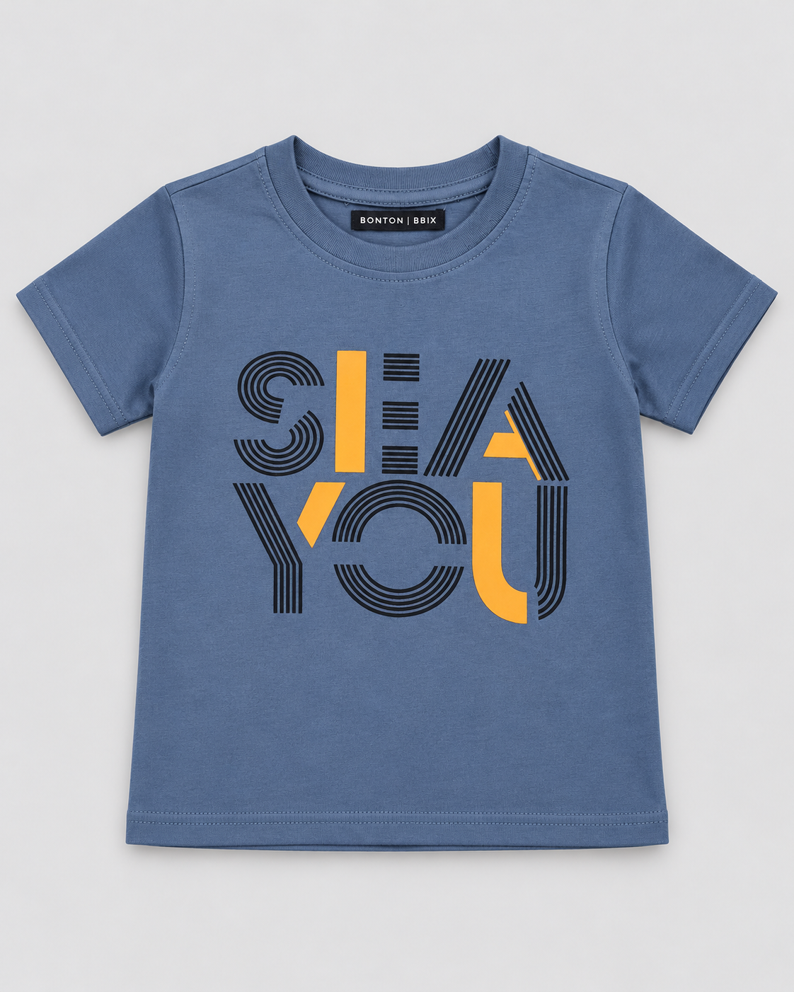 Boys’ Slate Blue “See You” Typography Graphic Half-Sleeve T-Shirt