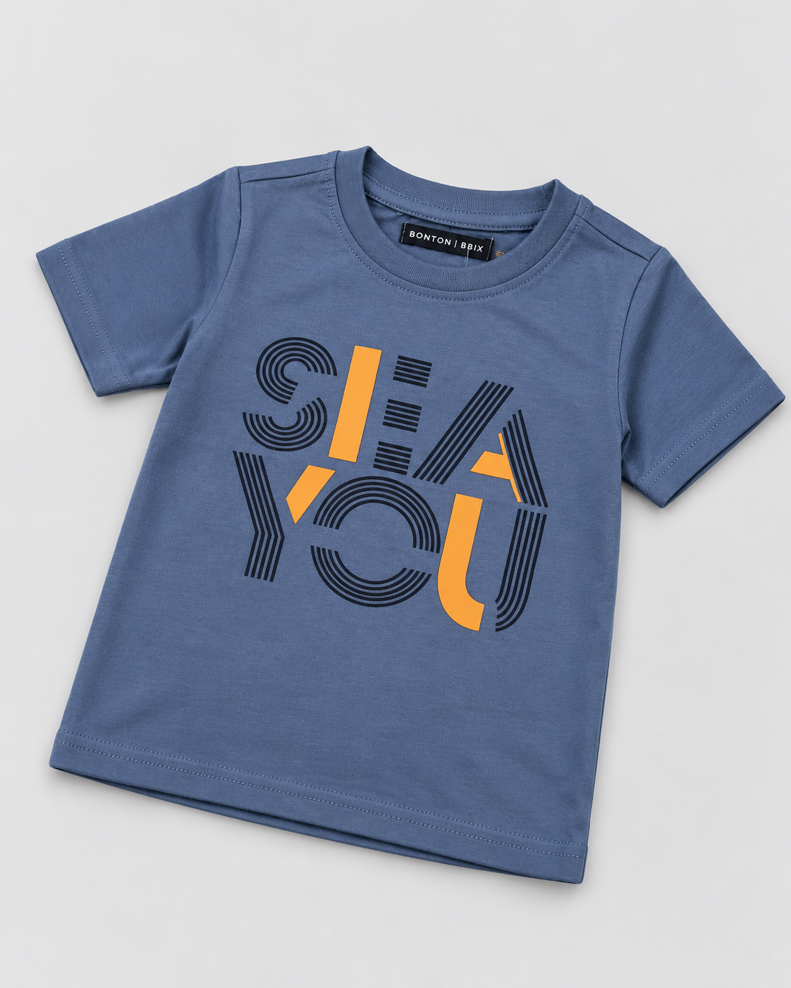 Boys’ Slate Blue “See You” Typography Graphic Half-Sleeve T-Shirt