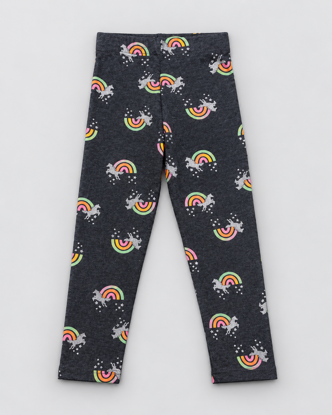 Girls’ Charcoal Grey Rainbow & Unicorn Printed Full-Length Leggings