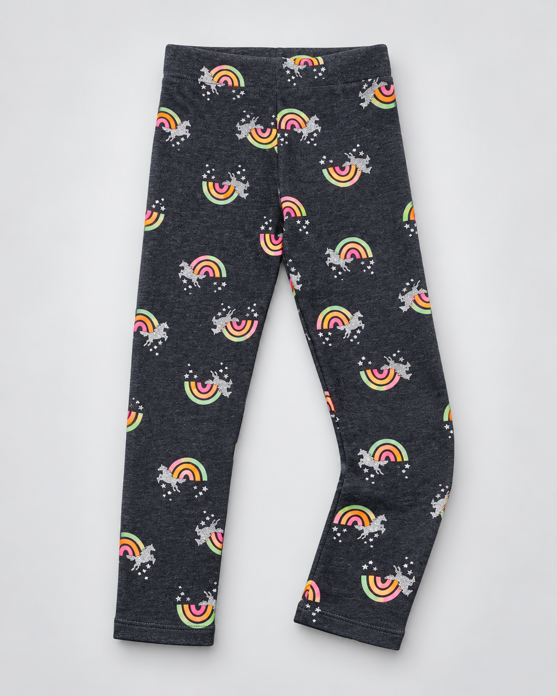 Girls’ Charcoal Grey Rainbow & Unicorn Printed Full-Length Leggings