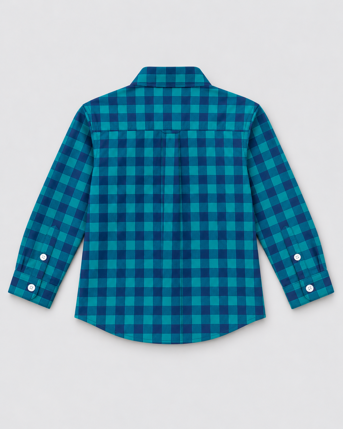 Boys’ Teal Blue & Navy Checkered Full-Sleeve Button-Down Shirt