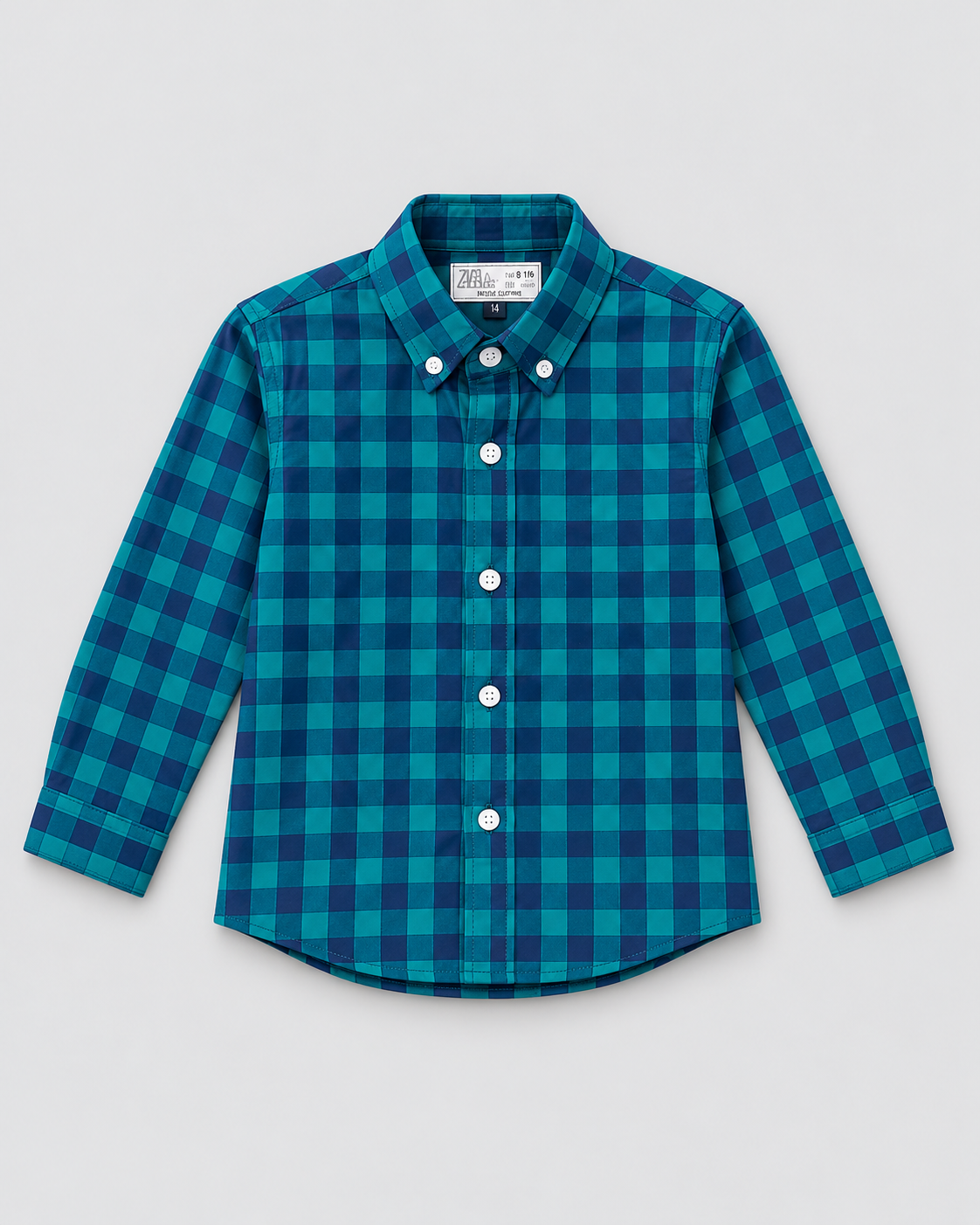 Boys’ Teal Blue & Navy Checkered Full-Sleeve Button-Down Shirt