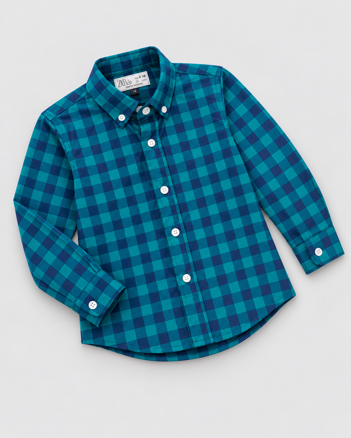 Boys’ Teal Blue & Navy Checkered Full-Sleeve Button-Down Shirt