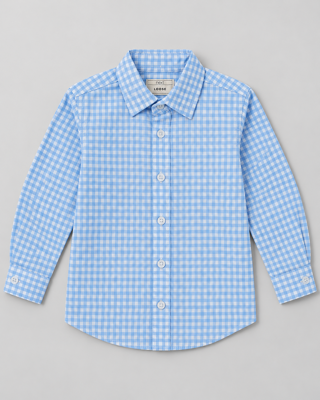 Boys’ Sky Blue & White Gingham Check Full-Sleeve Button-Down Shirt