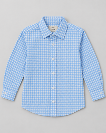 Boys’ Sky Blue & White Gingham Check Full-Sleeve Button-Down Shirt