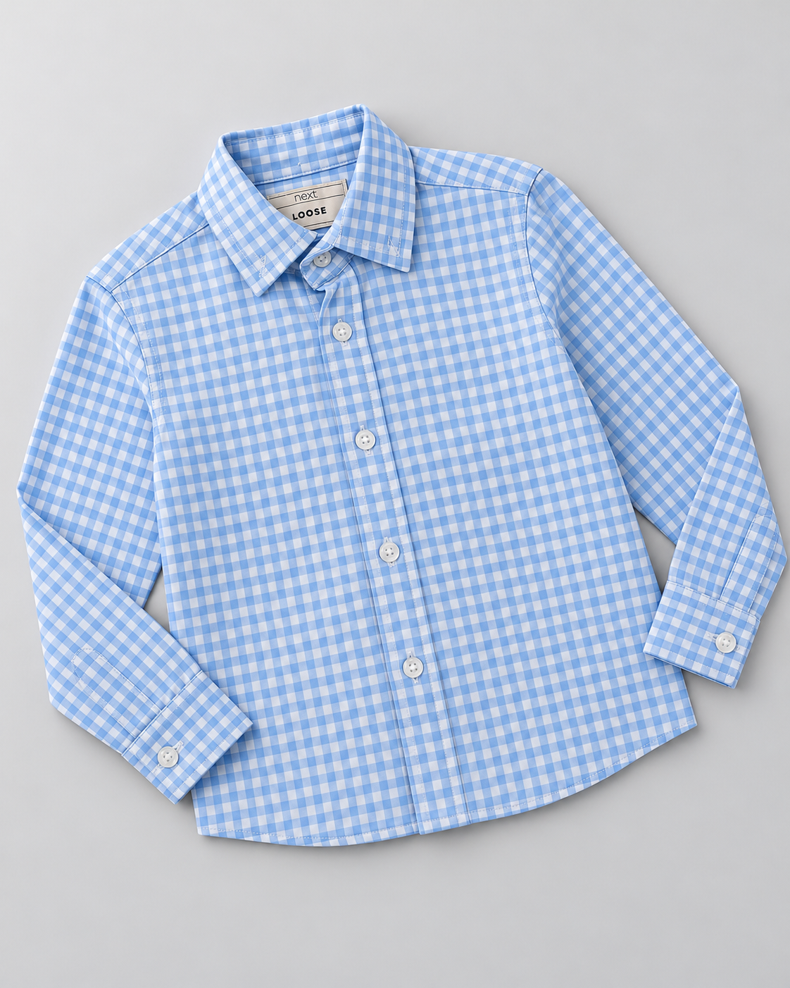 Boys’ Sky Blue & White Gingham Check Full-Sleeve Button-Down Shirt