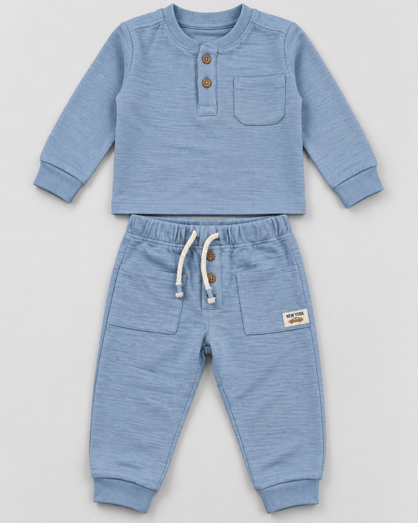 Baby Boys’ Powder Blue Textured Two-Piece Top & Jogger Set