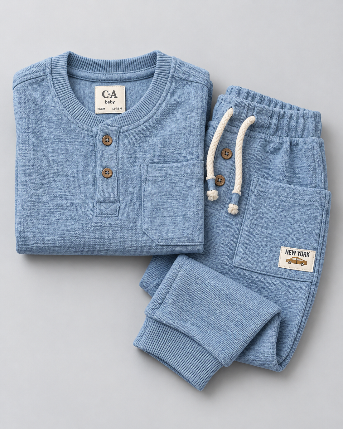 Baby Boys’ Powder Blue Textured Two-Piece Top & Jogger Set