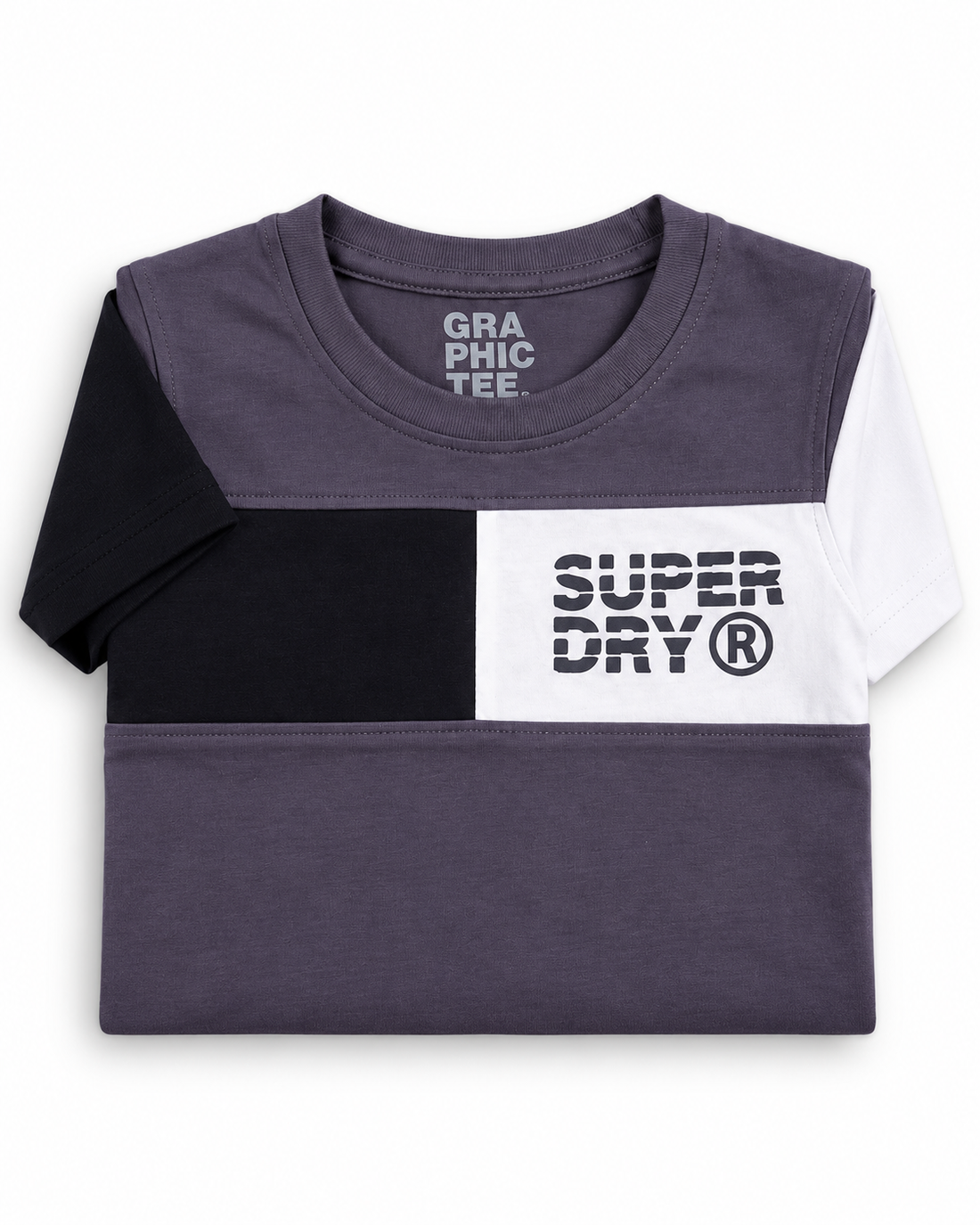 Boys’ Charcoal Grey, Black & White Super Dry Colour-Block Half-Sleeve T-Shirt