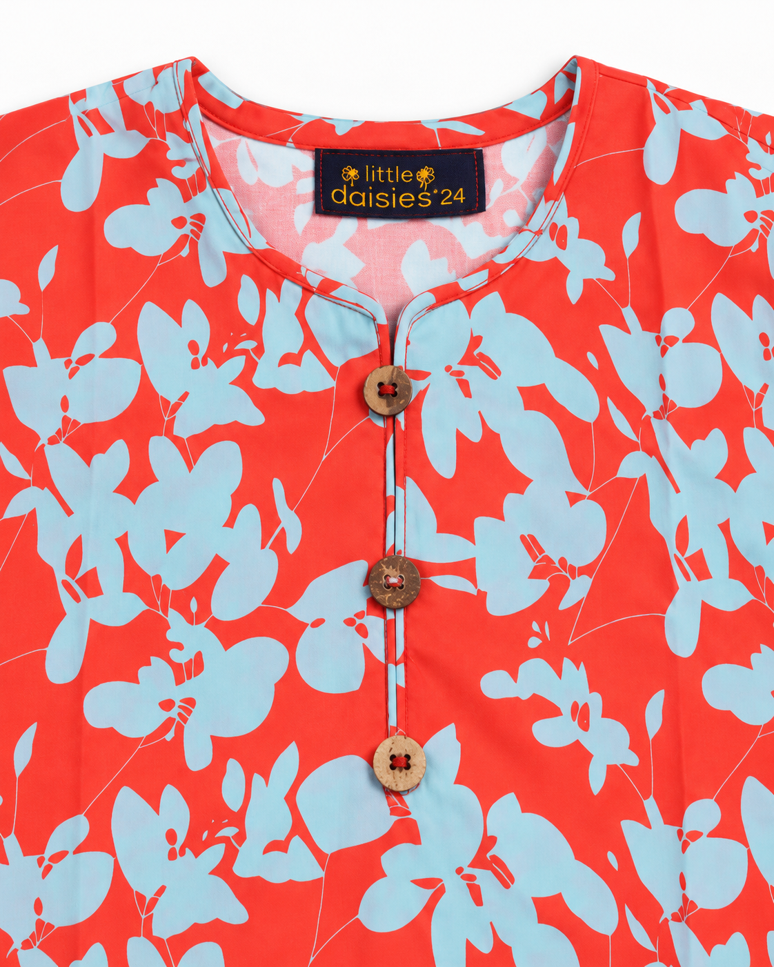 Girls’ Coral  Red & Sky Blue Floral Printed 2-Piece Co-Ord Set