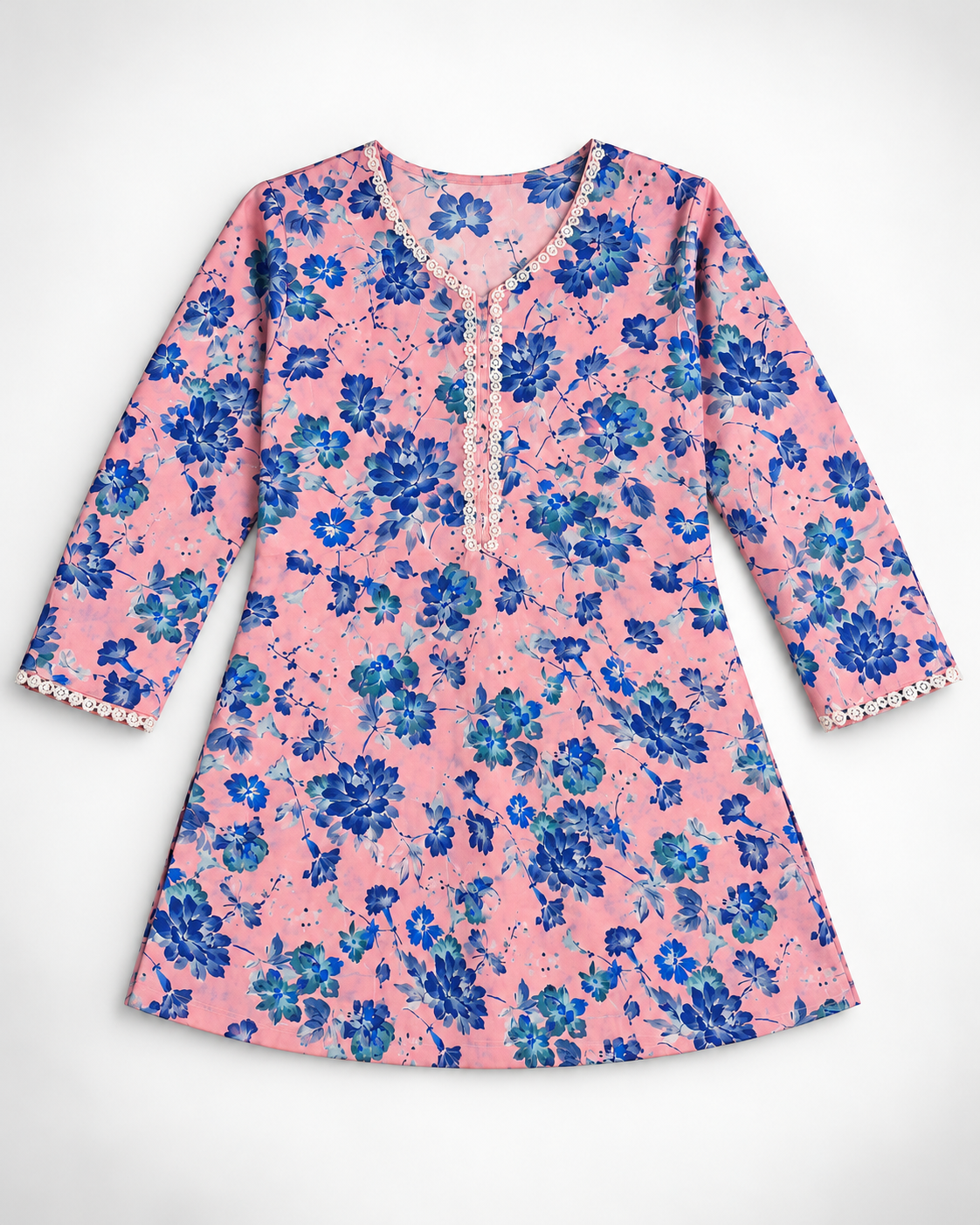 Girls’ Blush Pink & Royal Blue Floral Printed 2-Piece Co-Ord Set