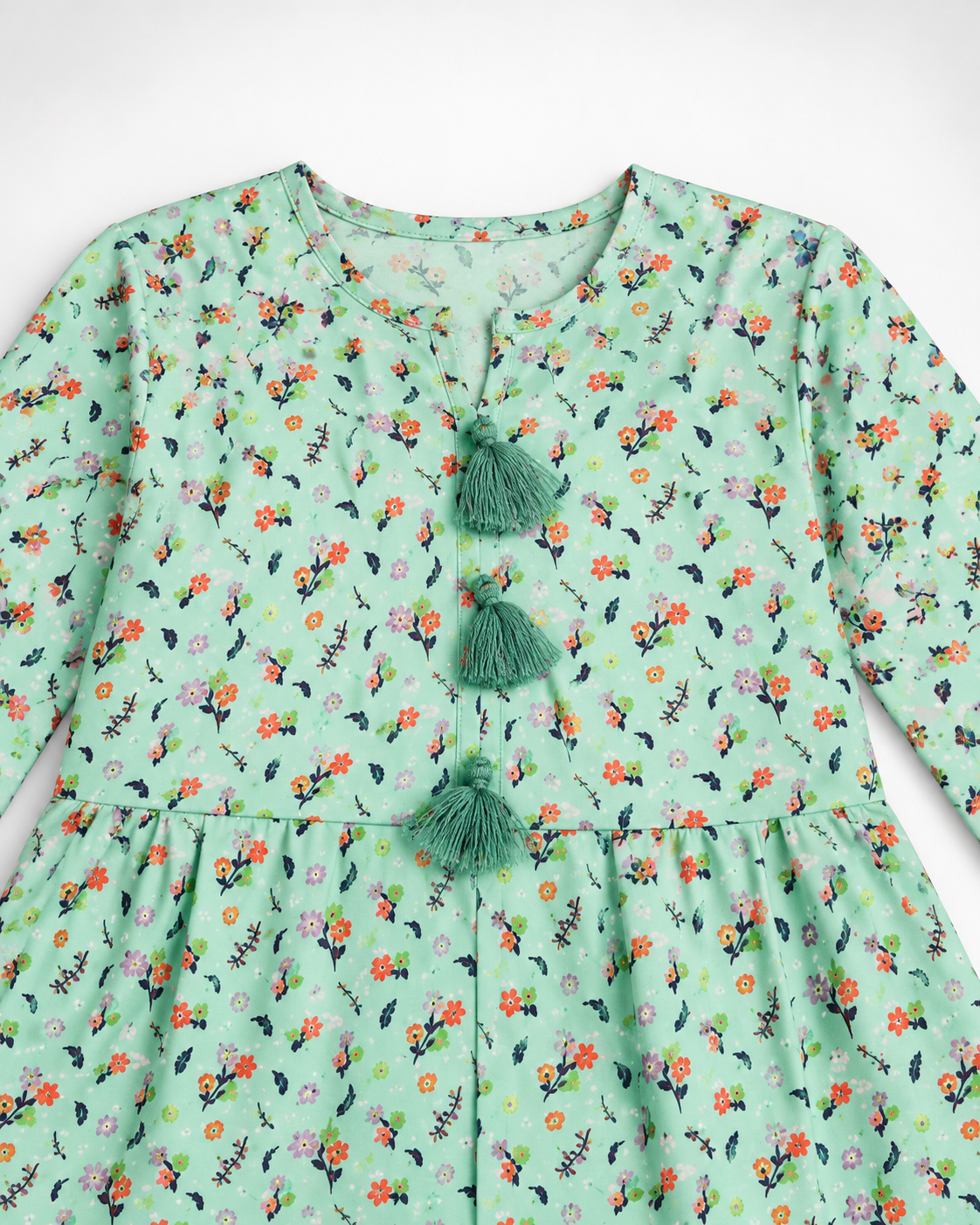 Girls’ Mint Green Multicolour Floral Printed Lawn 2-Piece Co-Ord Set
