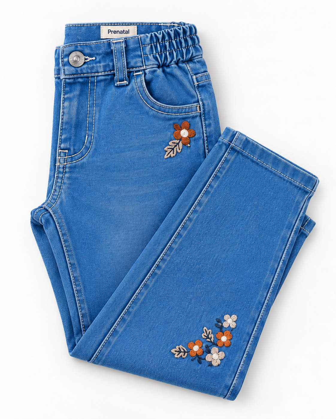 Girls’ Light Blue Floral Embroidered Wide-Leg Denim Jeans